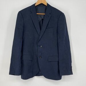 Club Monaco Grant Fit‎ Blazer Mens 38R Navy Blue Linen Blend Minimalist Work